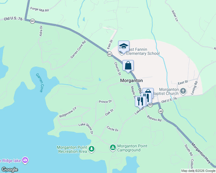 map of restaurants, bars, coffee shops, grocery stores, and more near 145 Rabbit Ridge Run in Morganton