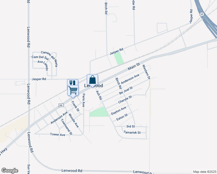 map of restaurants, bars, coffee shops, grocery stores, and more near 25399 Main Street in Barstow