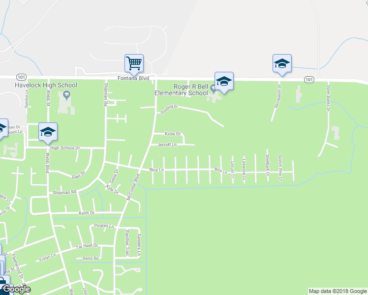 map of restaurants, bars, coffee shops, grocery stores, and more near 136 Jerrett Lane in Havelock
