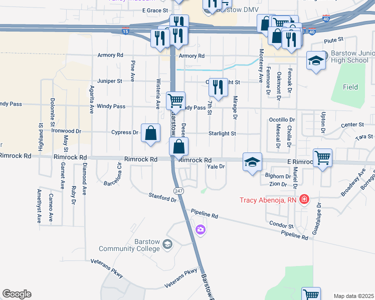 map of restaurants, bars, coffee shops, grocery stores, and more near 1351 Deseret Avenue in Barstow