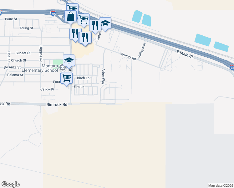 map of restaurants, bars, coffee shops, grocery stores, and more near 941 Granada Hill Avenue in Barstow
