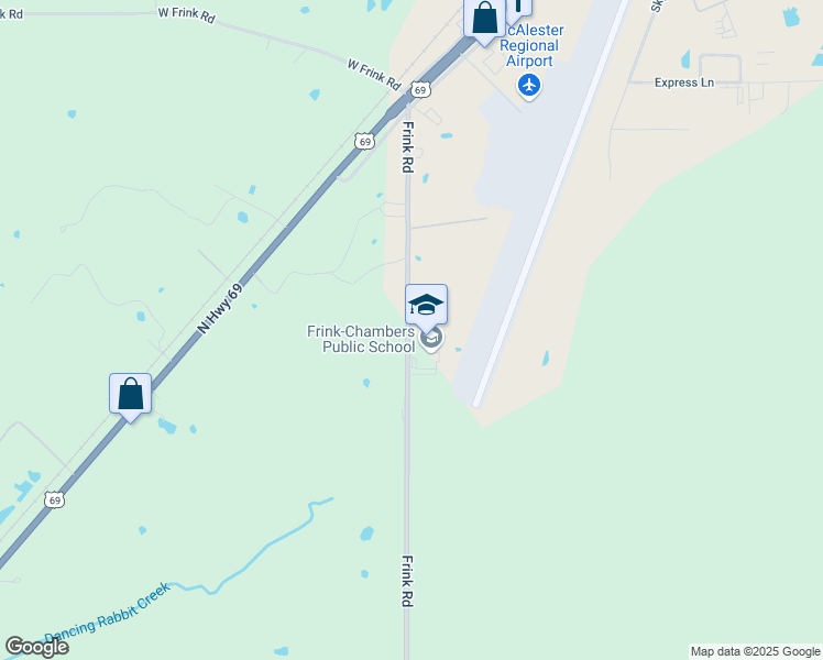 map of restaurants, bars, coffee shops, grocery stores, and more near 485 Frink Road in McAlester
