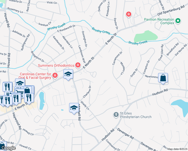 map of restaurants, bars, coffee shops, grocery stores, and more near 503 McKenna Circle in Greenville