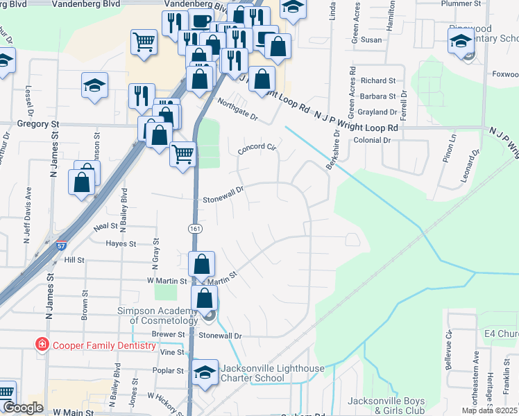 map of restaurants, bars, coffee shops, grocery stores, and more near 115 Essex Cove in Jacksonville