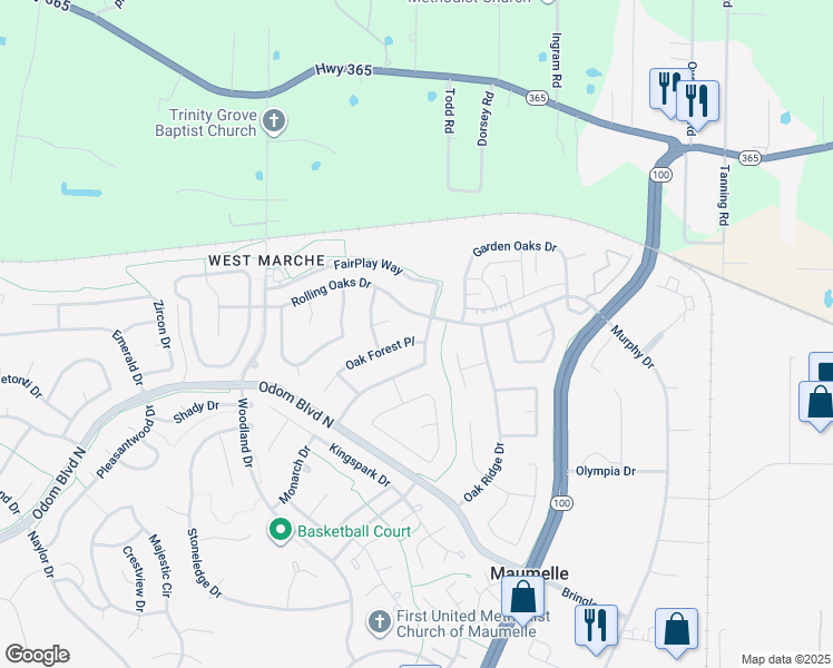 map of restaurants, bars, coffee shops, grocery stores, and more near 3 Oak Forest Place in Maumelle