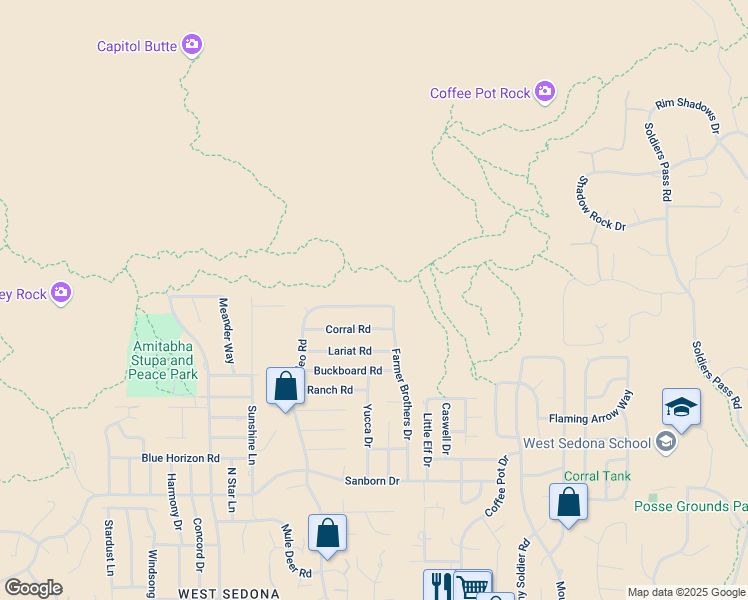 map of restaurants, bars, coffee shops, grocery stores, and more near 1115 Rodeo Road in Sedona