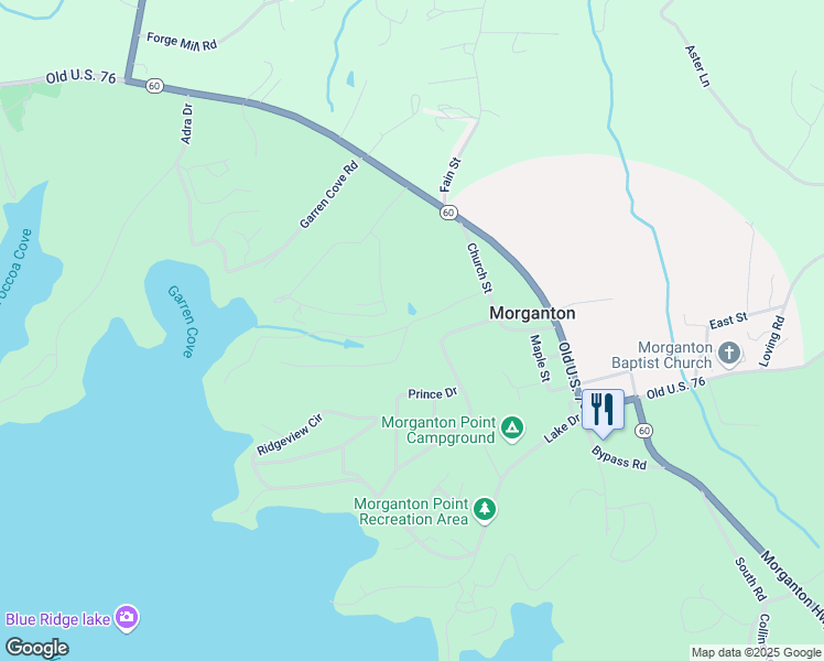 map of restaurants, bars, coffee shops, grocery stores, and more near 3 Hideaway Place in Morganton