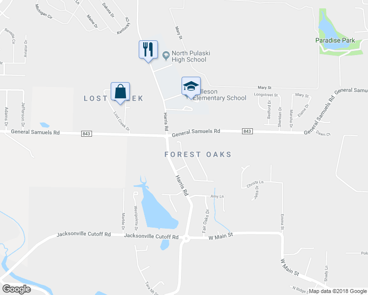 map of restaurants, bars, coffee shops, grocery stores, and more near 505 Forest Oak Drive in Jacksonville