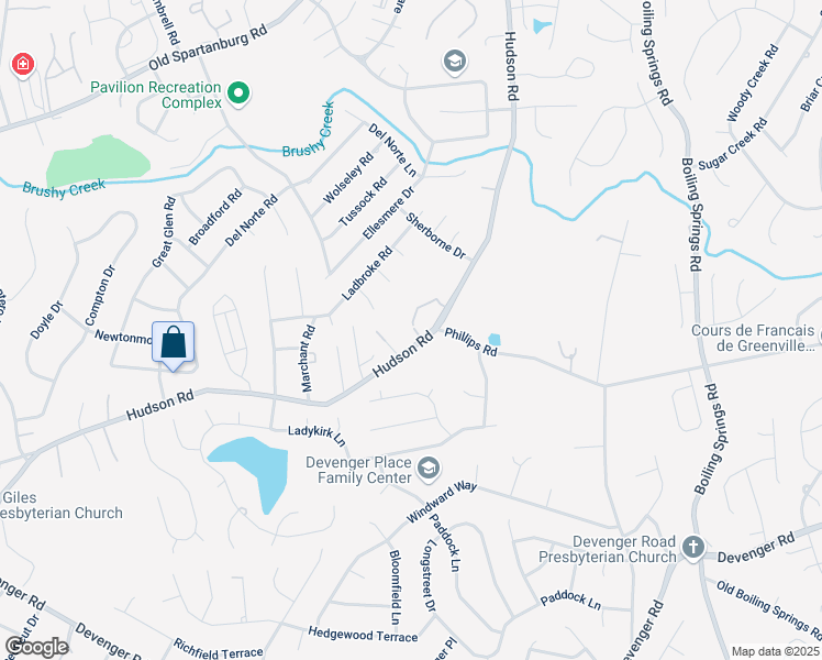 map of restaurants, bars, coffee shops, grocery stores, and more near 1611 Hudson Road in Greer