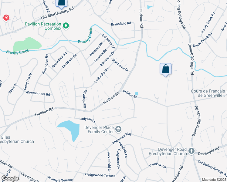 map of restaurants, bars, coffee shops, grocery stores, and more near 1611 Hudson Road in Greer