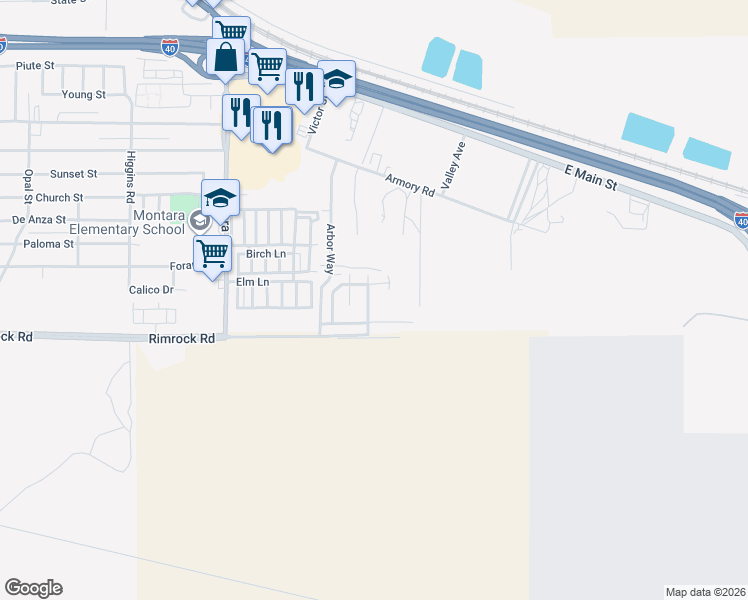 map of restaurants, bars, coffee shops, grocery stores, and more near 921 Granada Hill Avenue in Barstow