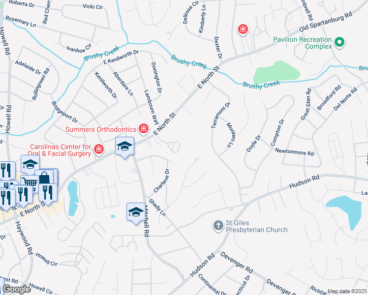 map of restaurants, bars, coffee shops, grocery stores, and more near 302 McKenna Circle in Greenville