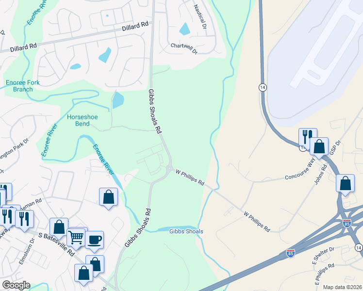 map of restaurants, bars, coffee shops, grocery stores, and more near 1951 Gibbs Shoals Road in Greer