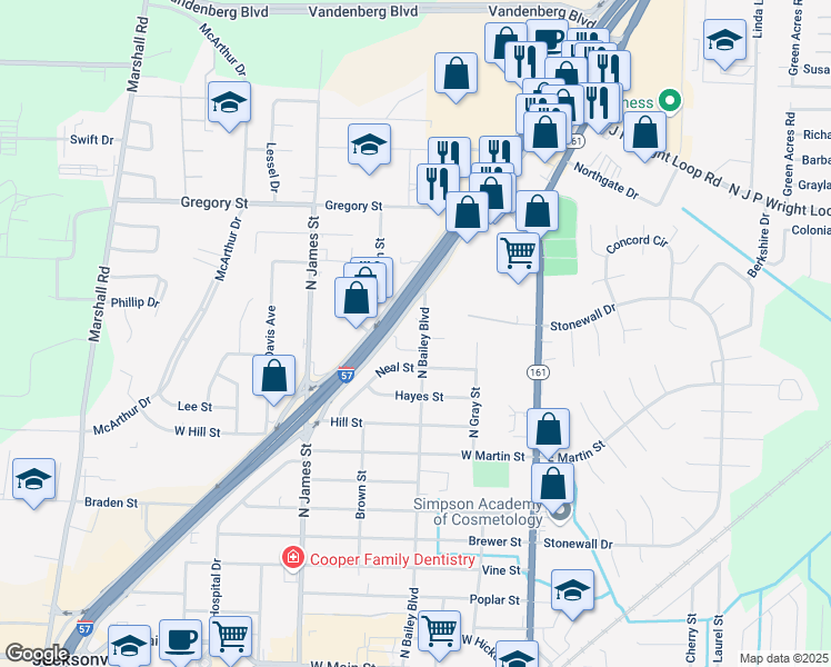 map of restaurants, bars, coffee shops, grocery stores, and more near 1207 T P White Drive in Jacksonville