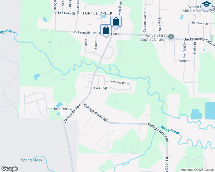 map of restaurants, bars, coffee shops, grocery stores, and more near 2 Brookway Lane in North Little Rock
