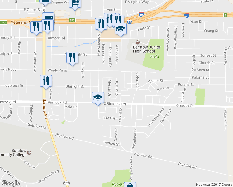 map of restaurants, bars, coffee shops, grocery stores, and more near 898 Cholla Drive in Barstow