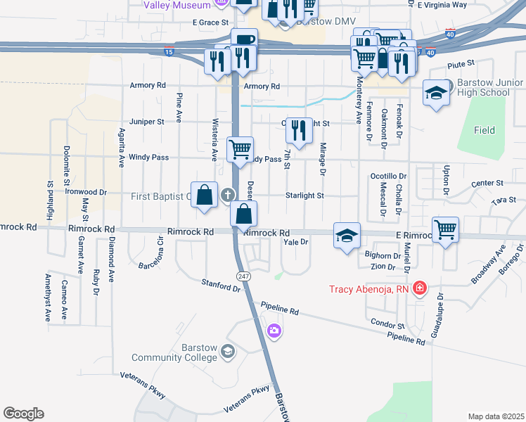 map of restaurants, bars, coffee shops, grocery stores, and more near 1330 Astral Drive in Barstow