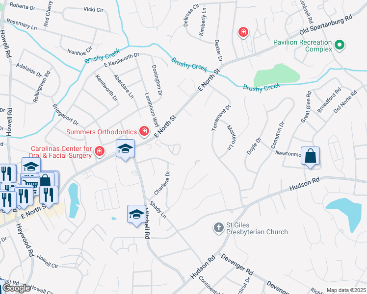 map of restaurants, bars, coffee shops, grocery stores, and more near 302 McKenna Circle in Greenville