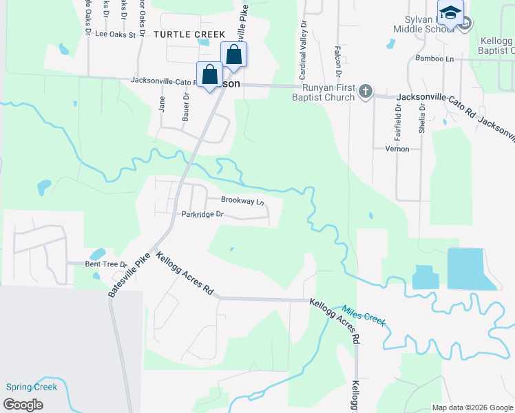 map of restaurants, bars, coffee shops, grocery stores, and more near 30 Brookway Lane in North Little Rock