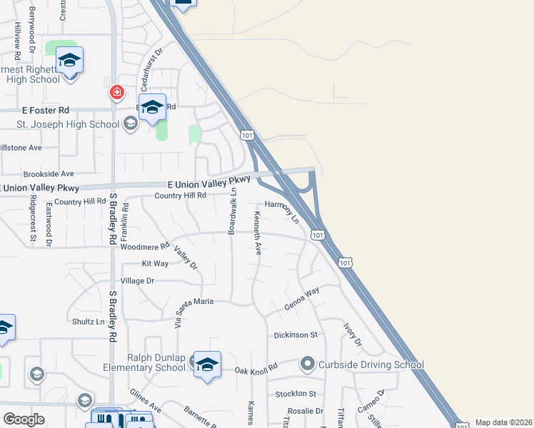 map of restaurants, bars, coffee shops, grocery stores, and more near 1425 Roper Way in Santa Maria