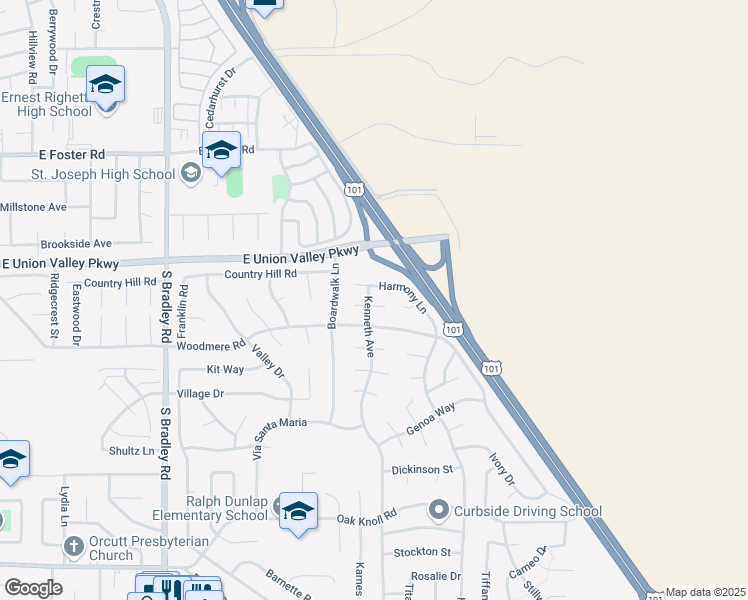 map of restaurants, bars, coffee shops, grocery stores, and more near 1405 Roper Way in Santa Maria