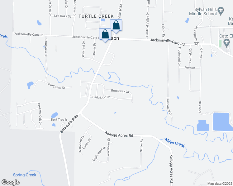 map of restaurants, bars, coffee shops, grocery stores, and more near 16 Brookway Lane in North Little Rock