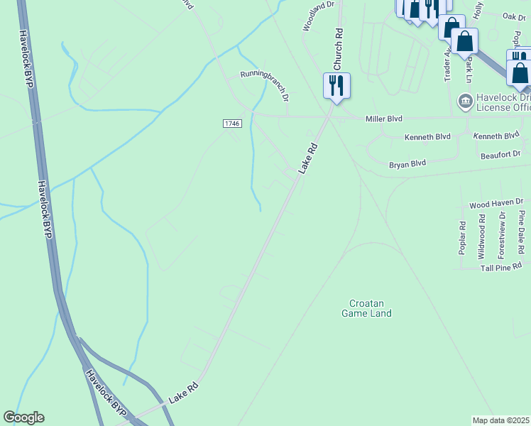 map of restaurants, bars, coffee shops, grocery stores, and more near 310B Lake Road in Havelock