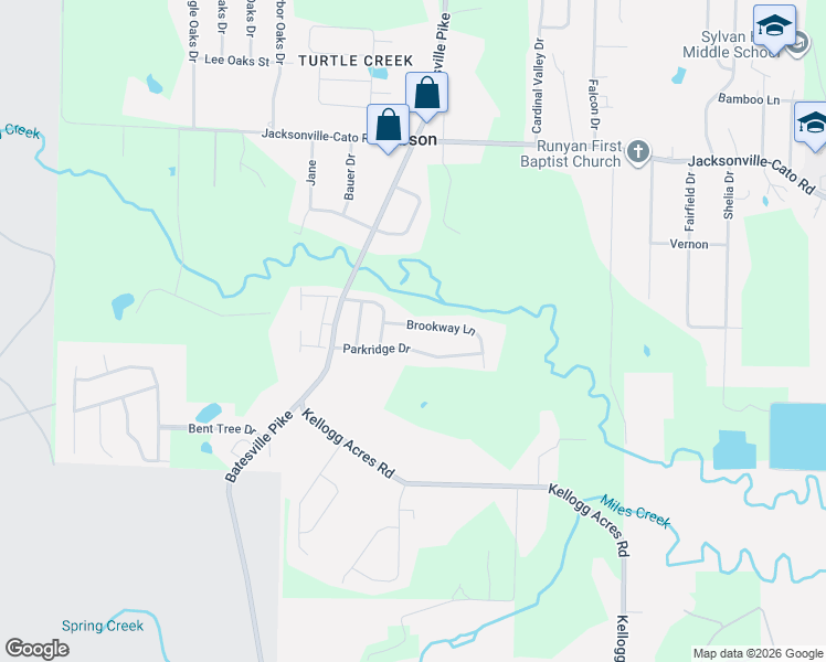 map of restaurants, bars, coffee shops, grocery stores, and more near 16 Brookway Lane in North Little Rock