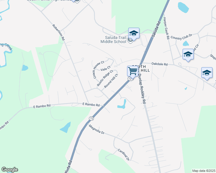 map of restaurants, bars, coffee shops, grocery stores, and more near 2750 Round Hill Court in Rock Hill