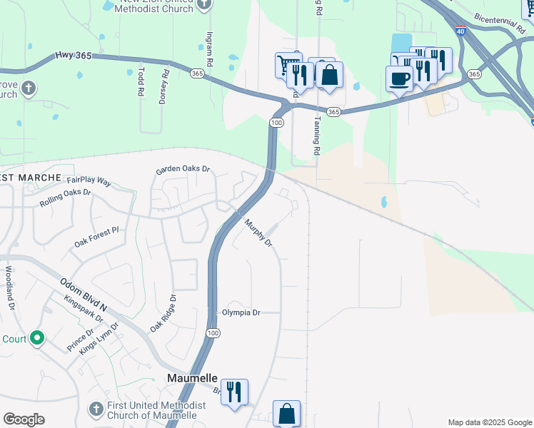 map of restaurants, bars, coffee shops, grocery stores, and more near 2002 Murphy Drive in Maumelle