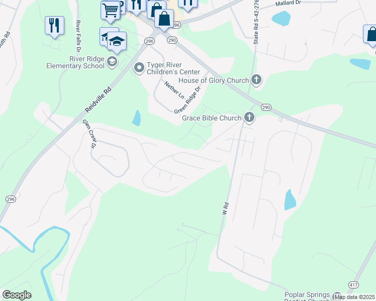 map of restaurants, bars, coffee shops, grocery stores, and more near 827 Bayshore Lane in Moore