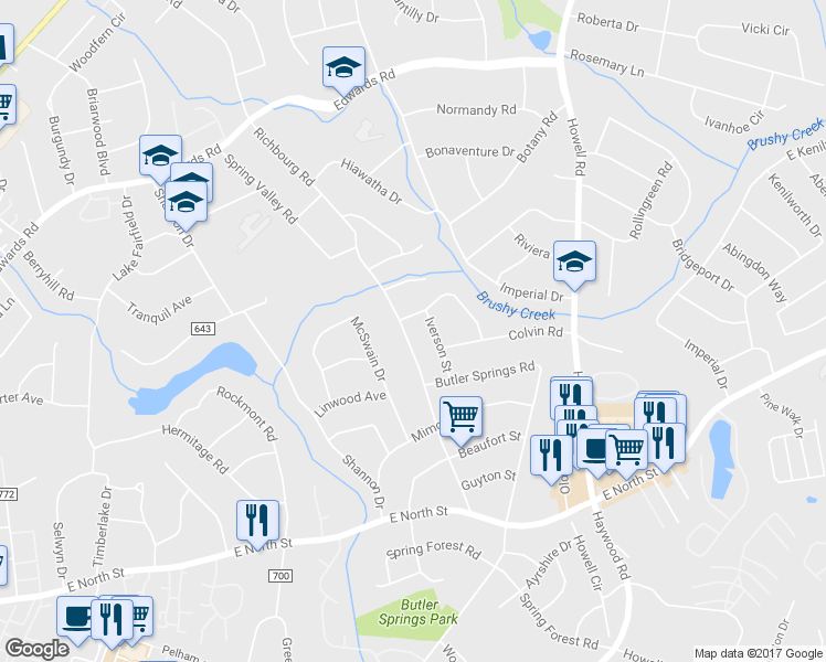 map of restaurants, bars, coffee shops, grocery stores, and more near 719 Richbourg Road in Greenville