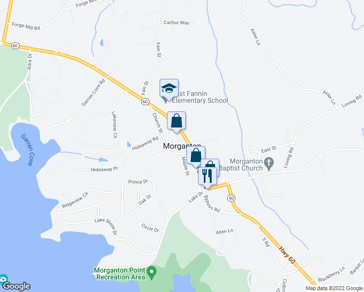 map of restaurants, bars, coffee shops, grocery stores, and more near in Morganton