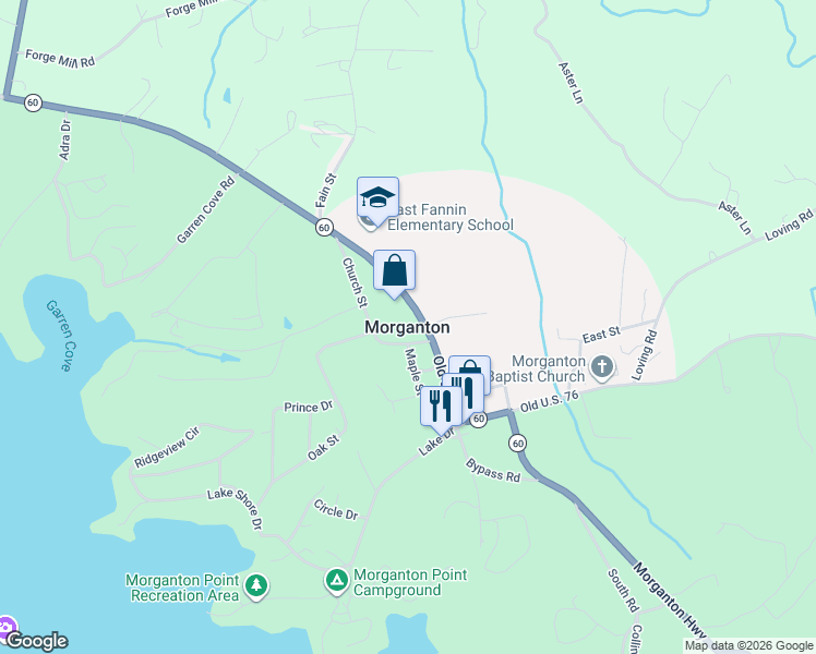 map of restaurants, bars, coffee shops, grocery stores, and more near in Morganton