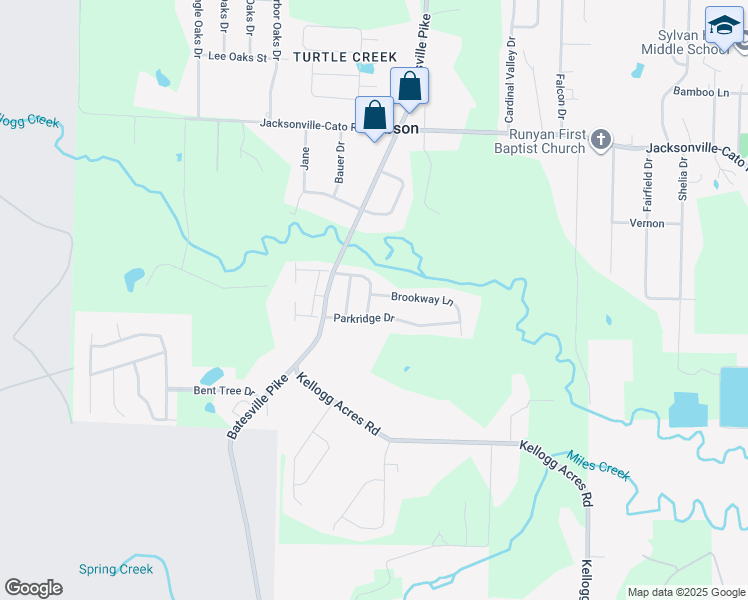 map of restaurants, bars, coffee shops, grocery stores, and more near 2 Brookway Lane in North Little Rock
