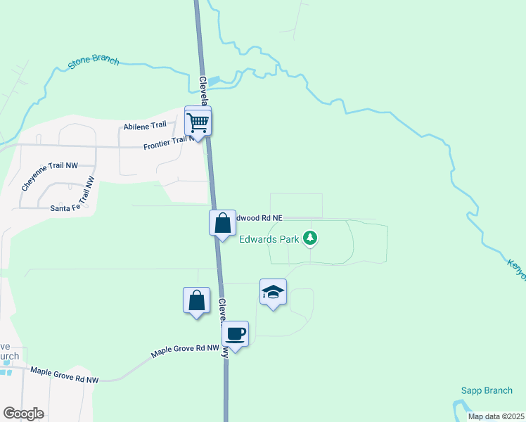 map of restaurants, bars, coffee shops, grocery stores, and more near 145 Wildwood Rd NE in Dalton
