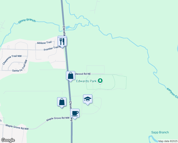 map of restaurants, bars, coffee shops, grocery stores, and more near 145 Wildwood Road Northeast in Dalton