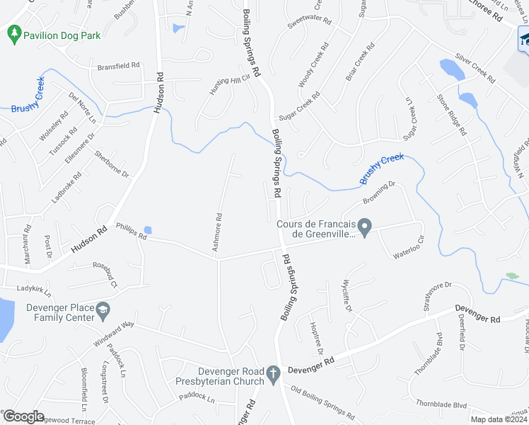 map of restaurants, bars, coffee shops, grocery stores, and more near 10 South Cedarbluff Court in Greer