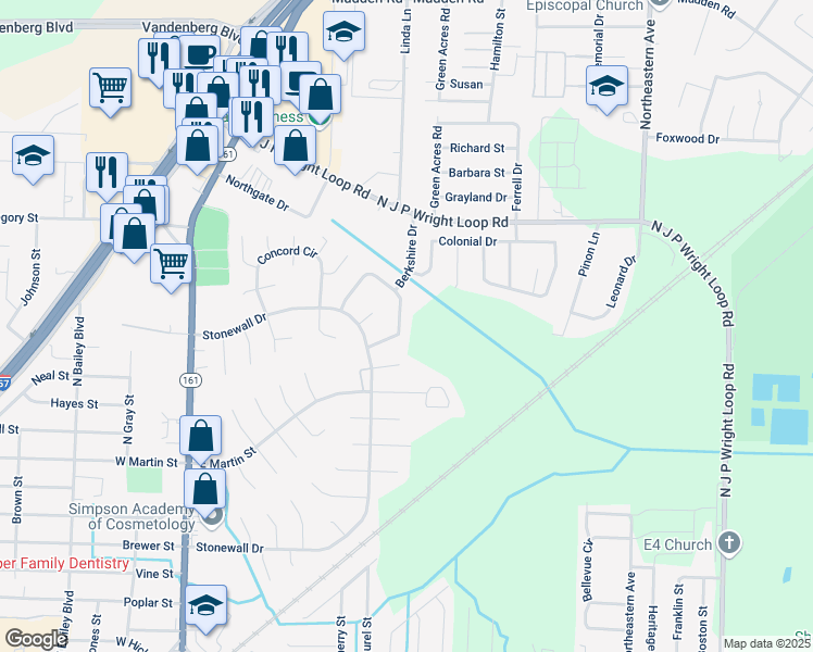 map of restaurants, bars, coffee shops, grocery stores, and more near 107 Berkshire Circle in Jacksonville