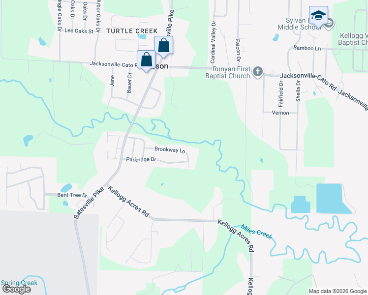 map of restaurants, bars, coffee shops, grocery stores, and more near 30 Brookway Lane in North Little Rock