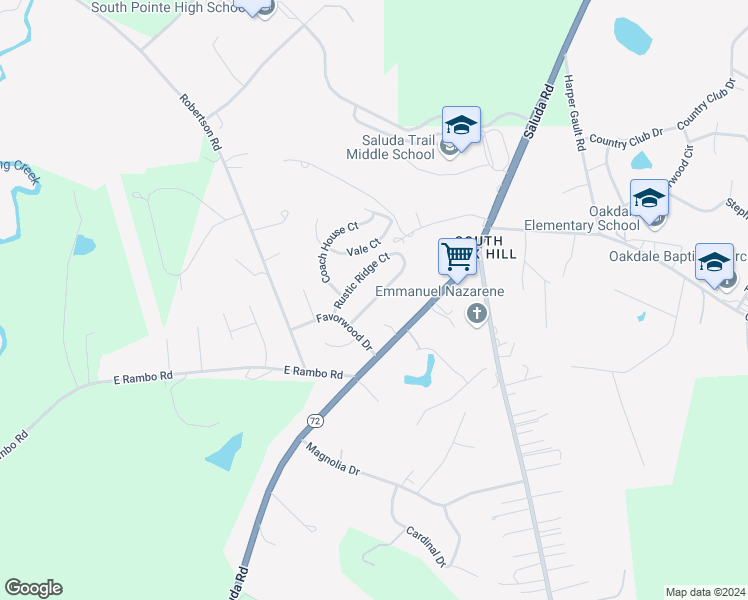 map of restaurants, bars, coffee shops, grocery stores, and more near 2762 Round Hill Court in Rock Hill