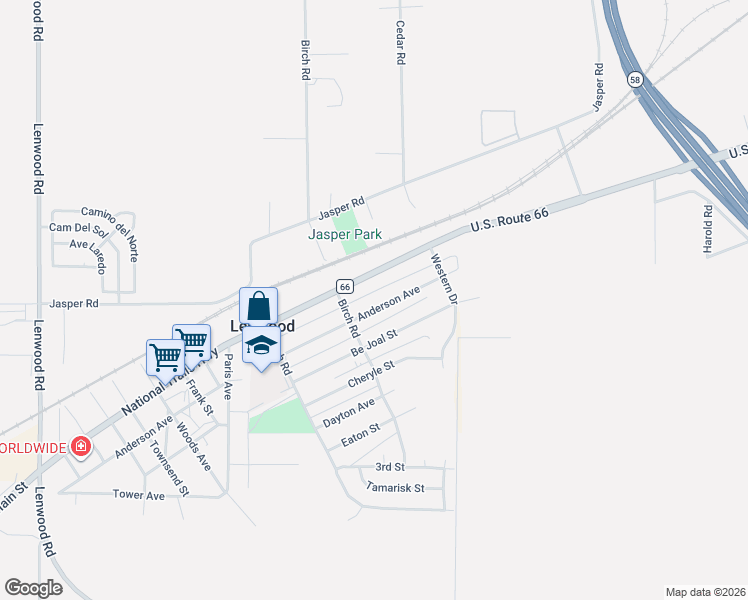 map of restaurants, bars, coffee shops, grocery stores, and more near 25533 Anderson Avenue in Barstow