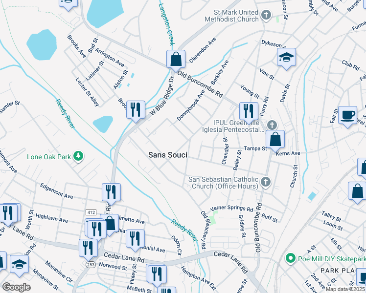 map of restaurants, bars, coffee shops, grocery stores, and more near 508 McCrary Street in Greenville