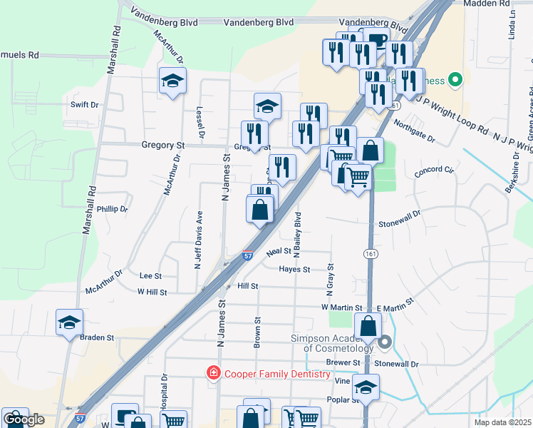 map of restaurants, bars, coffee shops, grocery stores, and more near 1207 T P White Drive in Jacksonville