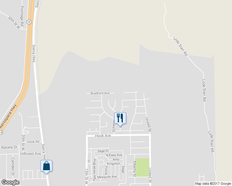 map of restaurants, bars, coffee shops, grocery stores, and more near 1240 Bradford Avenue in Rosamond