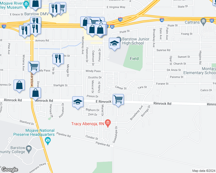 map of restaurants, bars, coffee shops, grocery stores, and more near 1000 Windy Pass in Barstow