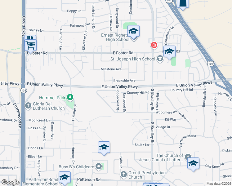 map of restaurants, bars, coffee shops, grocery stores, and more near 830 Wayland Place in Santa Maria