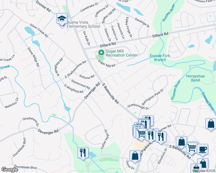 map of restaurants, bars, coffee shops, grocery stores, and more near 10 Treyburn Court in Greer