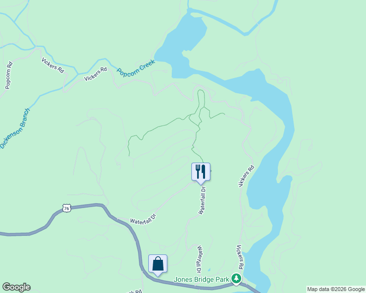 map of restaurants, bars, coffee shops, grocery stores, and more near Winterberry Trail in Clayton