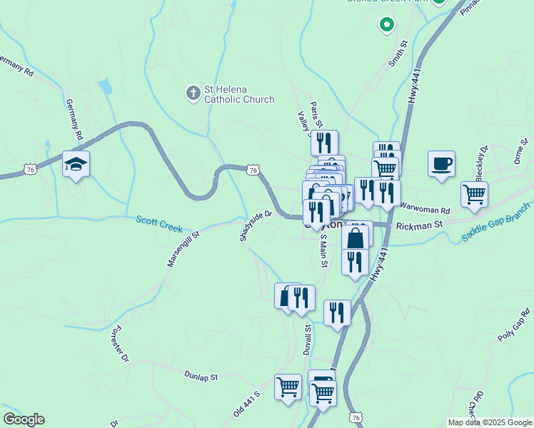map of restaurants, bars, coffee shops, grocery stores, and more near 259 Derrick Street in Clayton